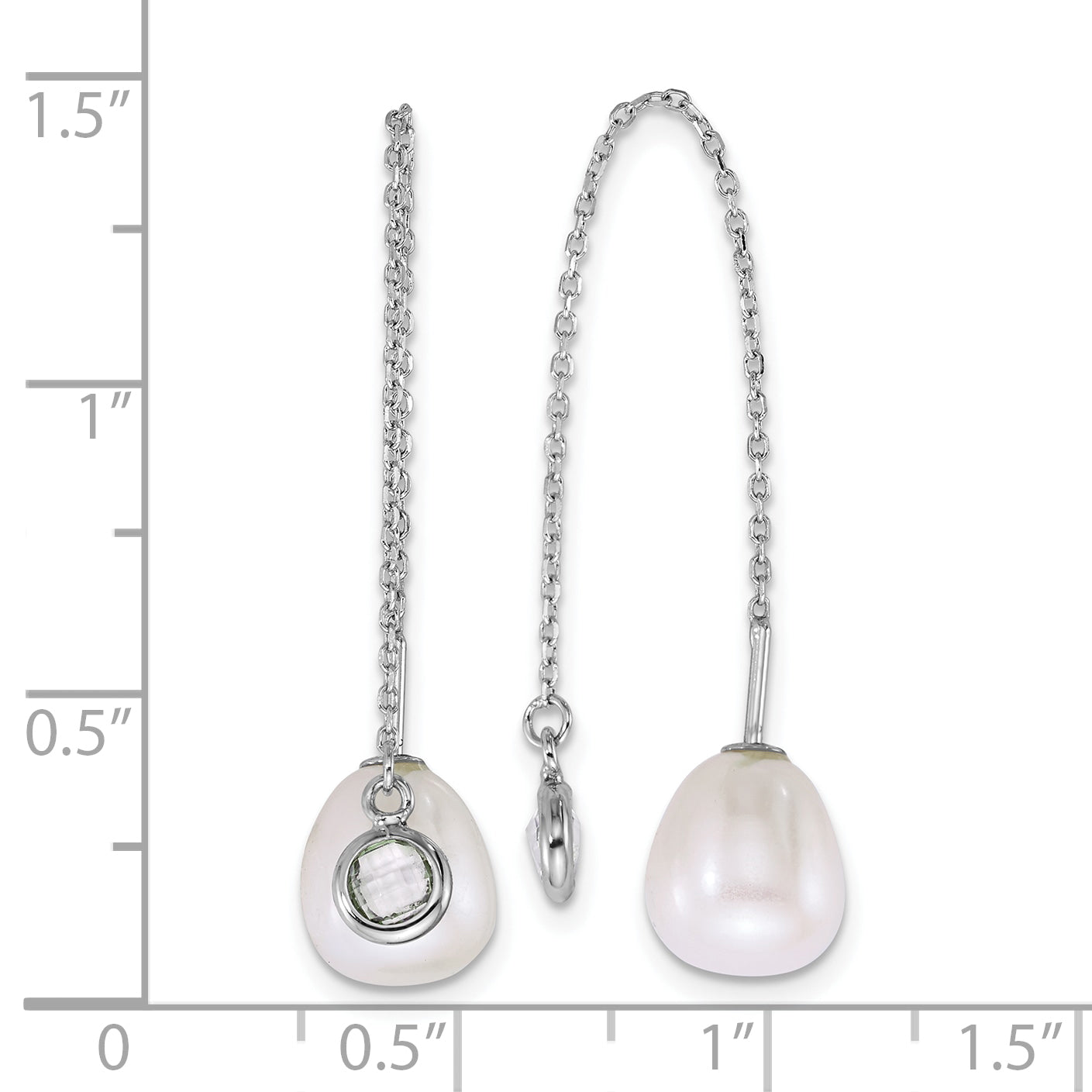 Sterling Silver Rhodium-plated 6-8mm Teardrop White Freshwater Cultured Pearl and Glass Stone Threader Earrings