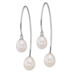 Sterling Silver Rhodium-plated 6-8mm and 8-9mm Teardrop White Freshwater Cultured Pearl Front and Back Threader Earrings