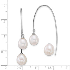 Sterling Silver Rhodium-plated 6-8mm and 8-9mm Teardrop White Freshwater Cultured Pearl Front and Back Threader Earrings