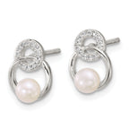 Sterling Silver Polished CZ Circles with 4-5mm Imitation Button Pearl Post Earrings