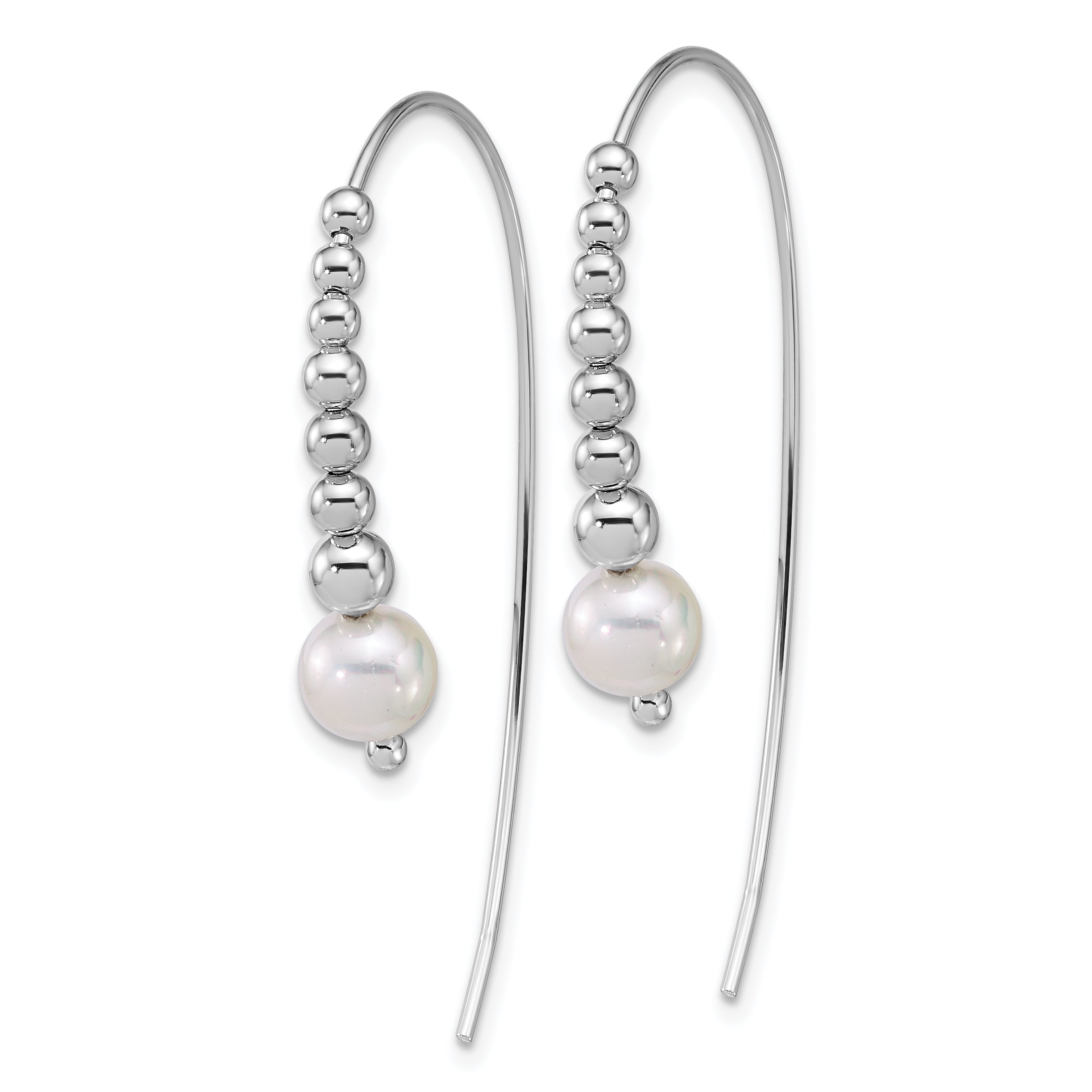 Sterling Silver Rhodium-plated Polished Graduated Beads and Shell Pearl Threader Earrings Secondary image