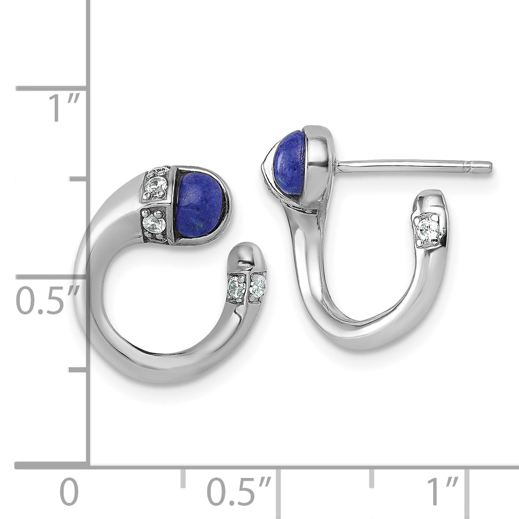 Sterling Silver Rhodium-plated Polished CZ and Lapis Cabochon Cuff Post Earrings
