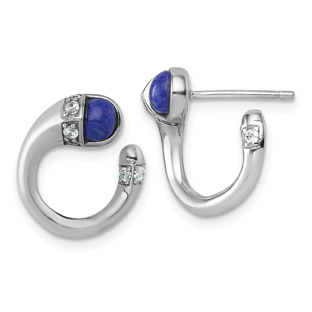 Sterling Silver Rhodium-plated Polished CZ and Lapis Cabochon Cuff Post Earrings