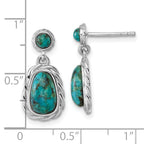 Sterling Silver Rhodium-plated Polished Twisted Edge Compressed Turquoise Cabochon Dangle Post Earrings