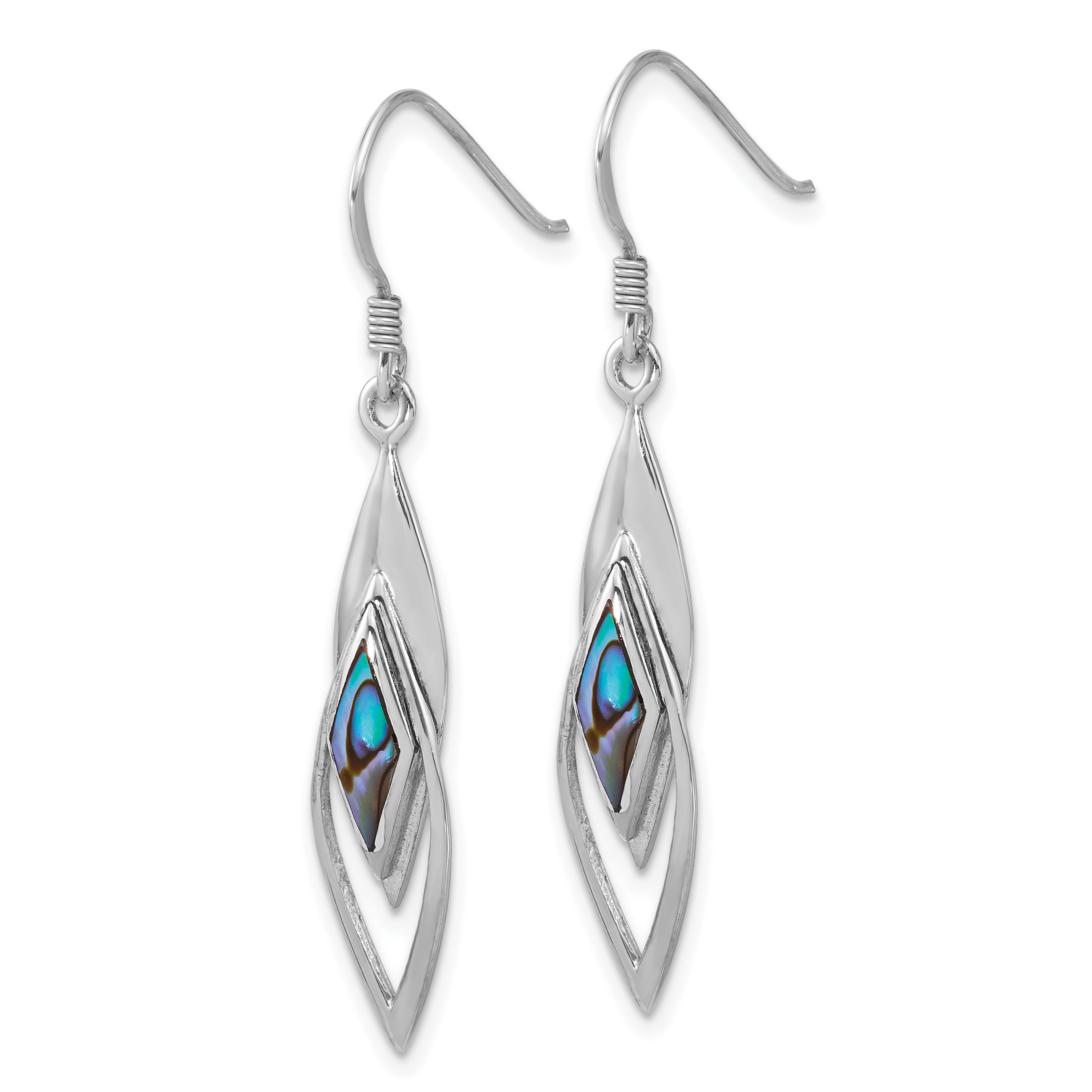 Sterling Silver Rhodium-plated Polished Abalone Fancy Dangle Shepherd Hook Earrings Secondary image