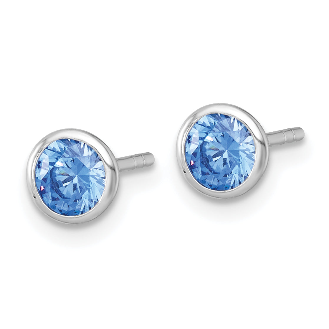 Sterling Silver Rhodium-plated Polished 6.25mm Blue CZ Stud Post Earrings Secondary image