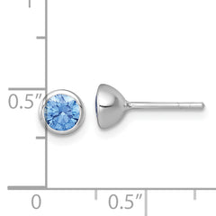 Sterling Silver Rhodium-plated Polished 6.25mm Blue CZ Stud Post Earrings