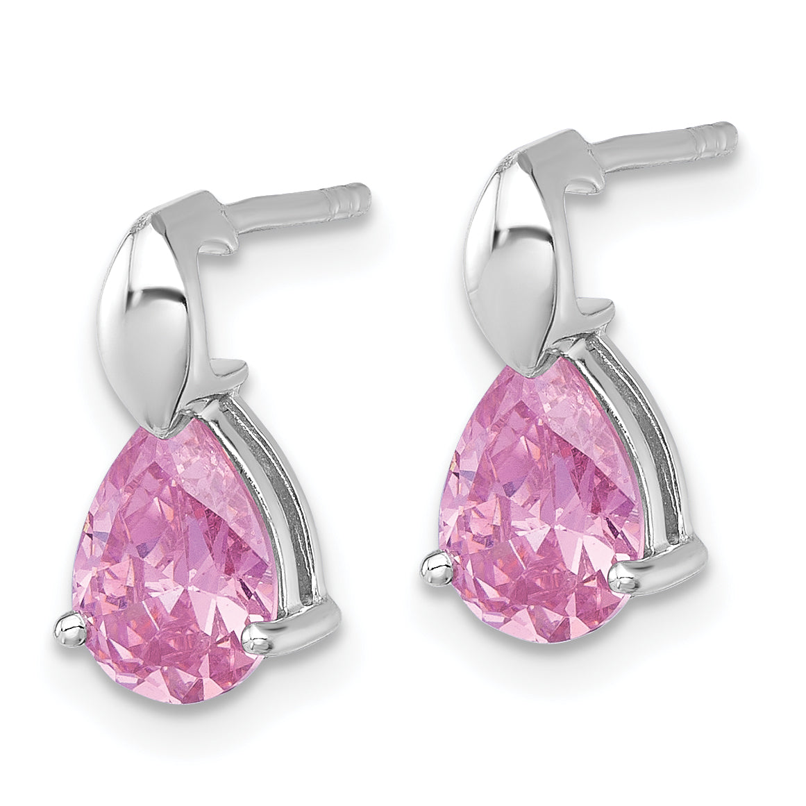 Sterling Silver Rhodium-plated Polished Pink Pear CZ Teardrop Post Earrings Secondary image