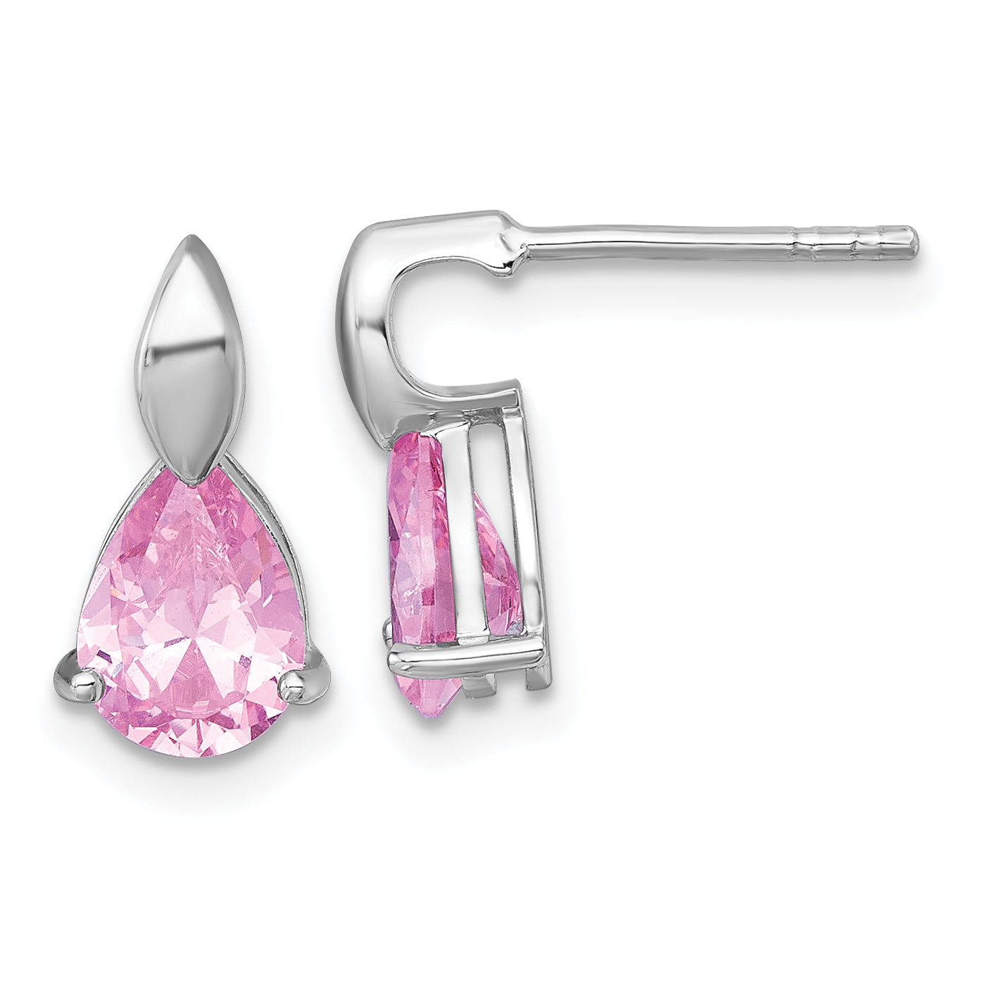 Sterling Silver Rhodium-plated Polished Pink Pear CZ Teardrop Post Earrings Main image