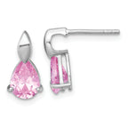 Sterling Silver Rhodium-plated Polished Pink Pear CZ Teardrop Post Earrings