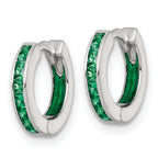 Sterling Silver Polished Green CZ and Green Enamel In and Out 13mm Hinged Round Hoop Earrings