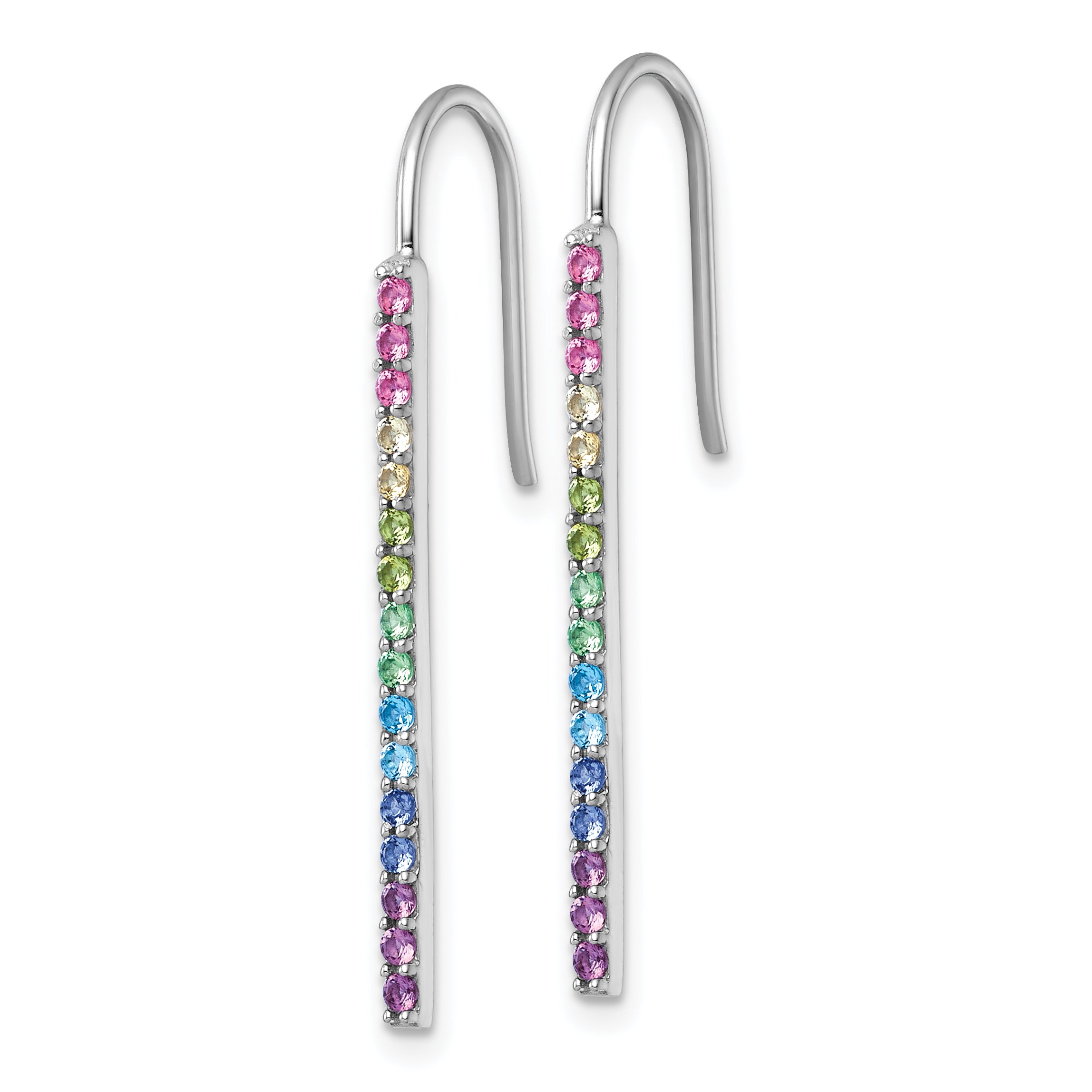 Sterling Silver Rhodium-plated Polished Rainbow Nano Crystals Bar Shepherd Hook Earrings