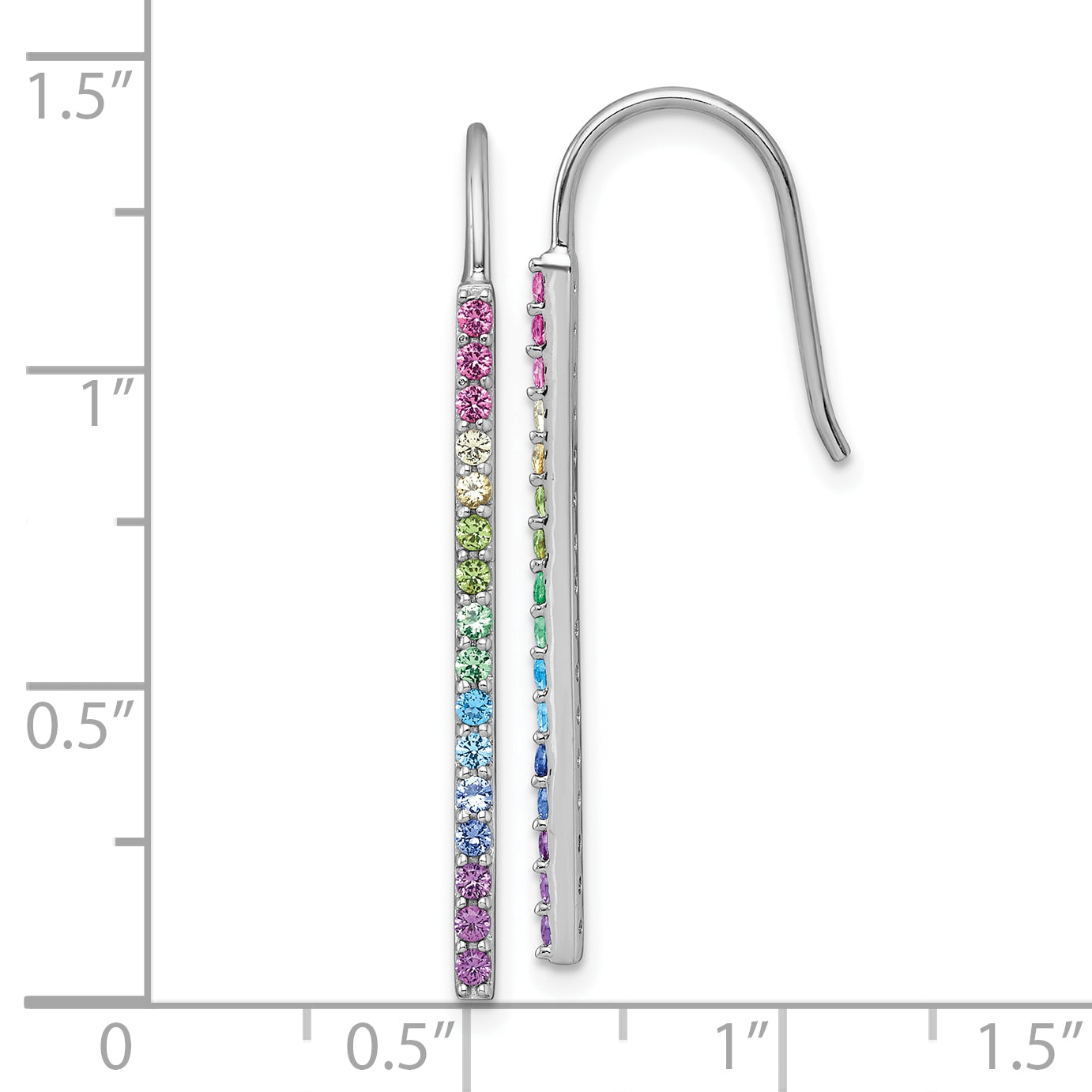 Sterling Silver Rhodium-plated Polished Rainbow Nano Crystals Bar Shepherd Hook Earrings