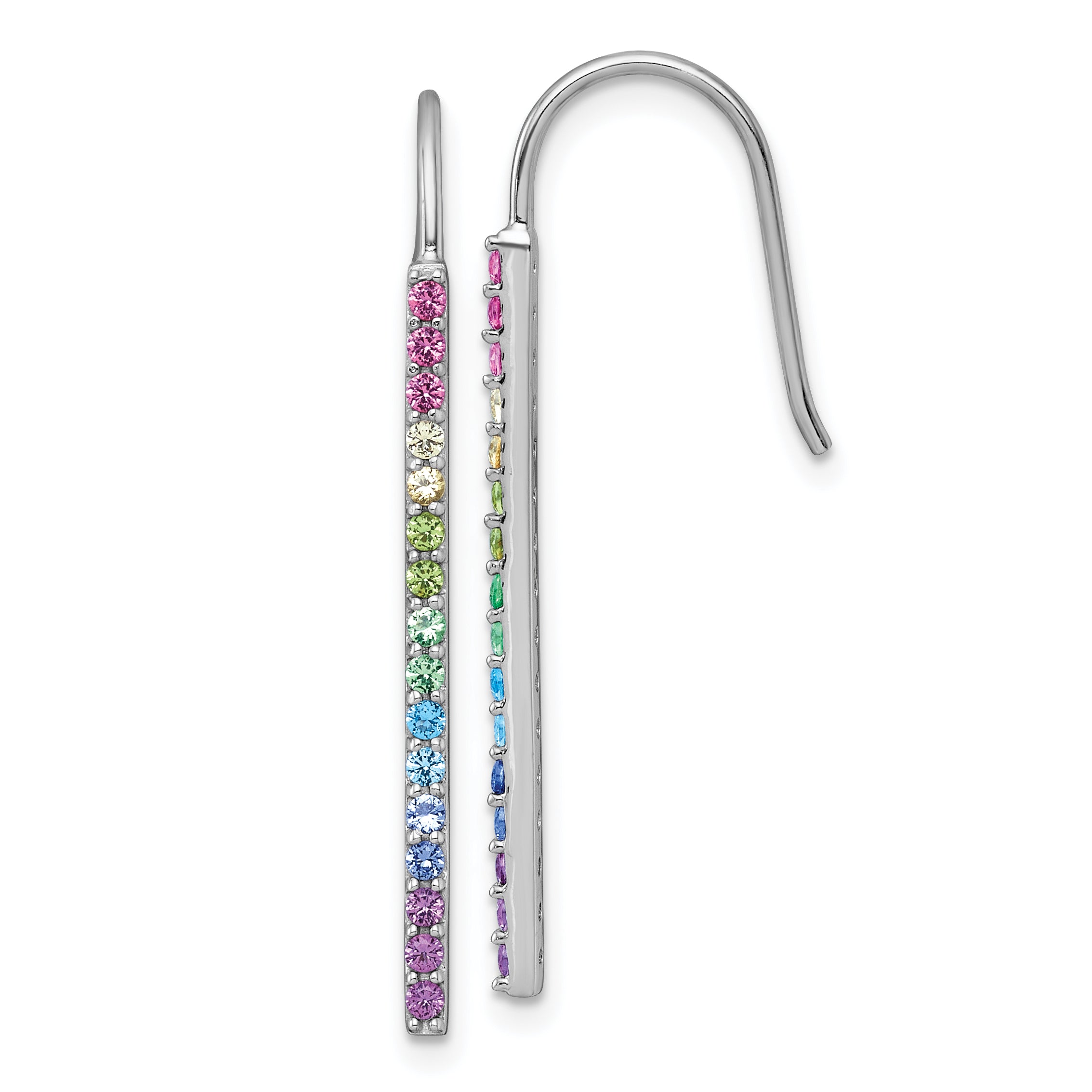 Sterling Silver Rhodium-plated Polished Rainbow Nano Crystals Bar Shepherd Hook Earrings Main image
