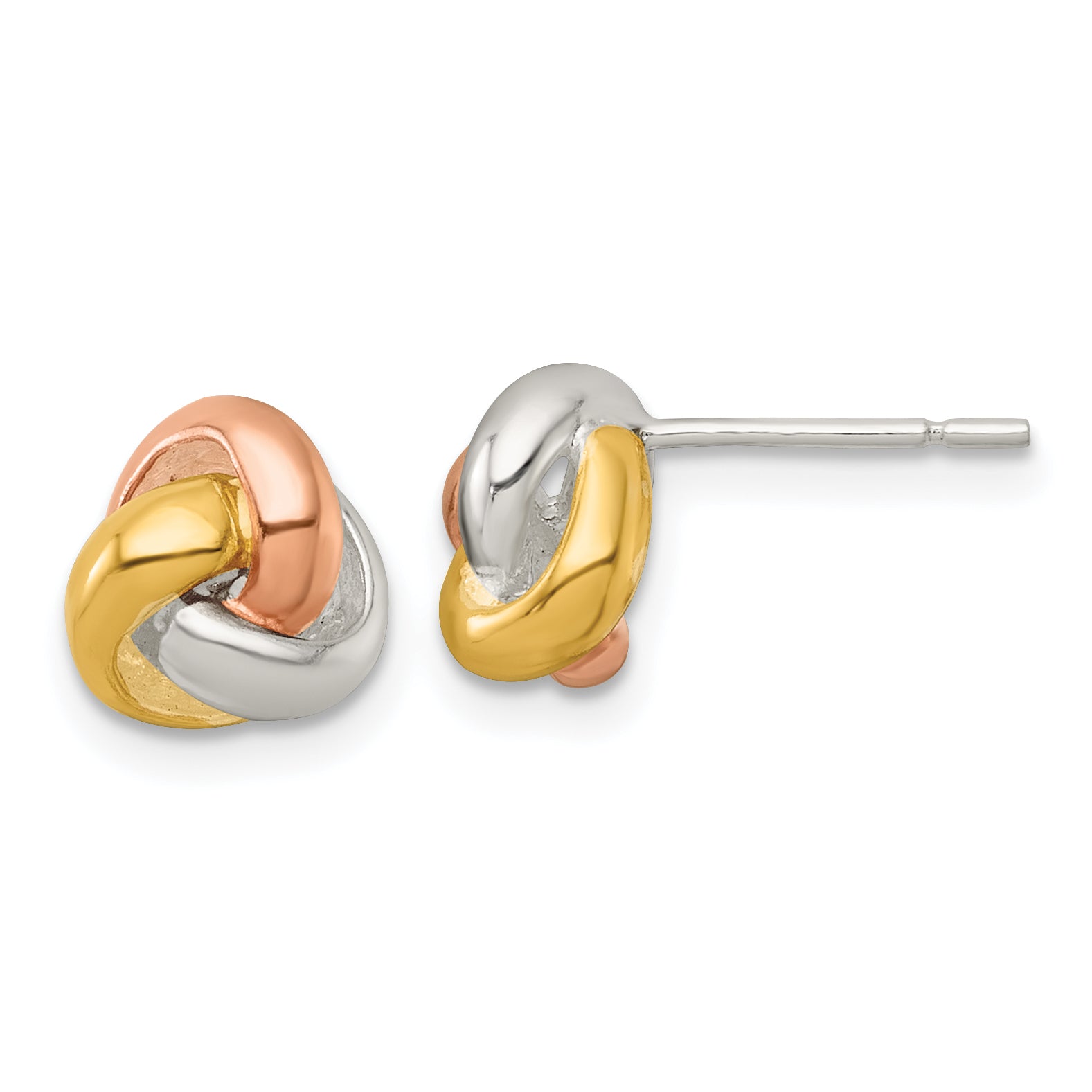Sterling Silver Gold-tone and Rose-tone Polished Love Knot Post Earrings Main image
