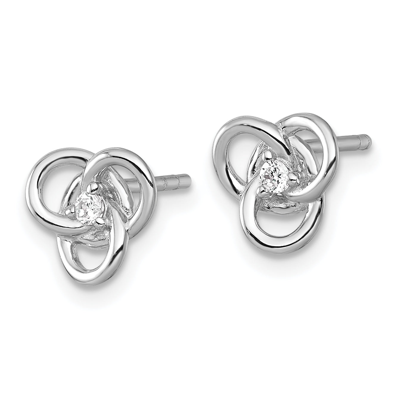 Sterling Silver Rhodium-plated Polished CZ Trinity Knot Post Earrings Secondary image