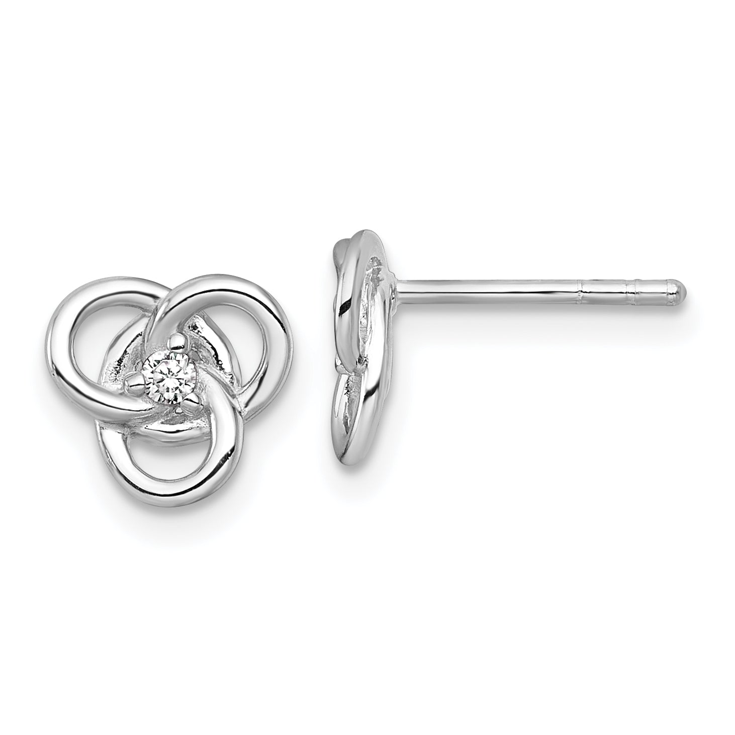 Sterling Silver Rhodium-plated Polished CZ Trinity Knot Post Earrings Main image