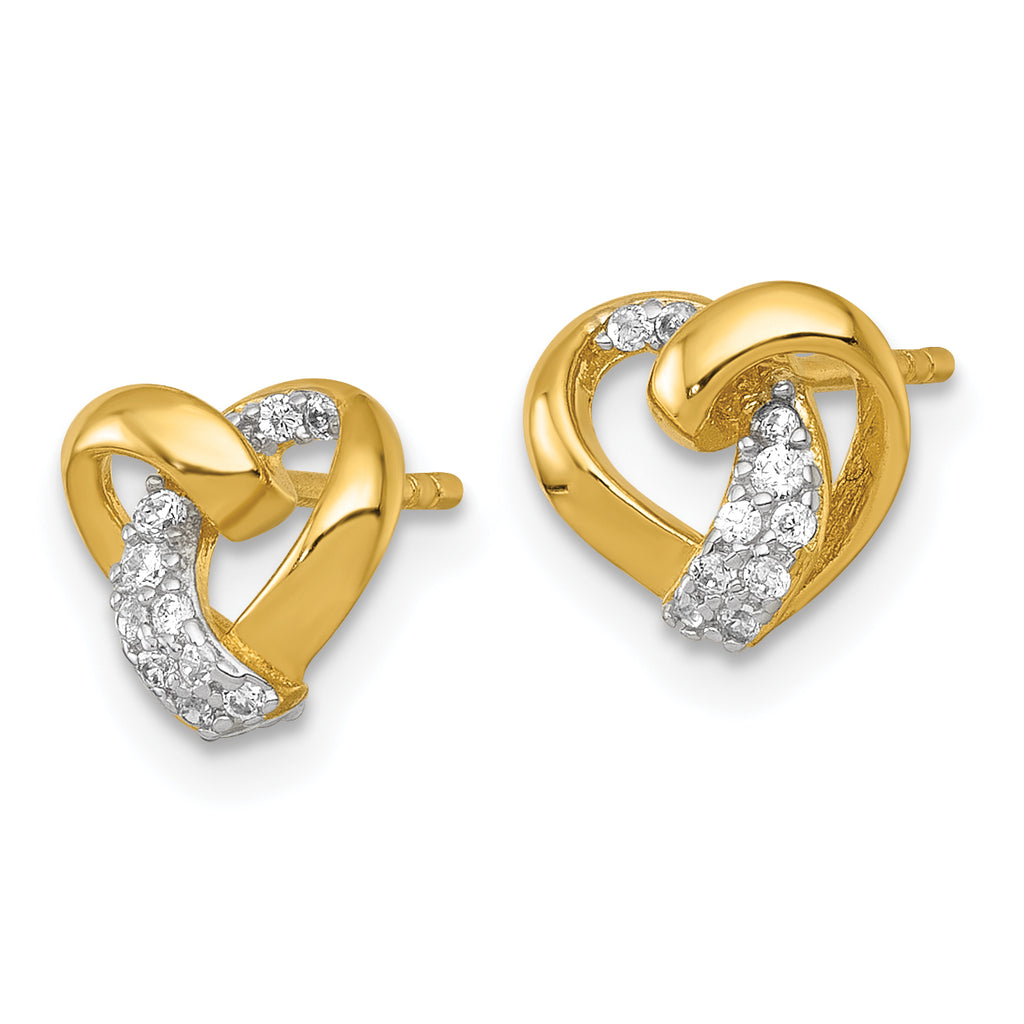 Sterling Silver Gold-tone Polished CZ Love Knot Heart Post Earrings