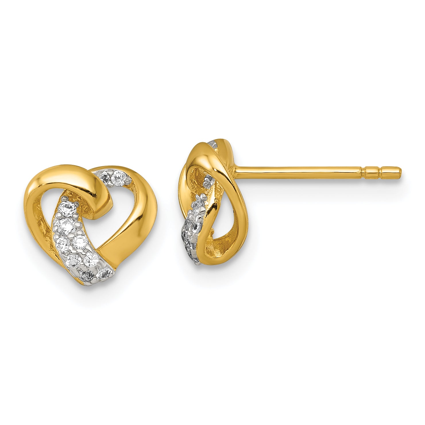 Sterling Silver Gold-tone Polished CZ Love Knot Heart Post Earrings Main image