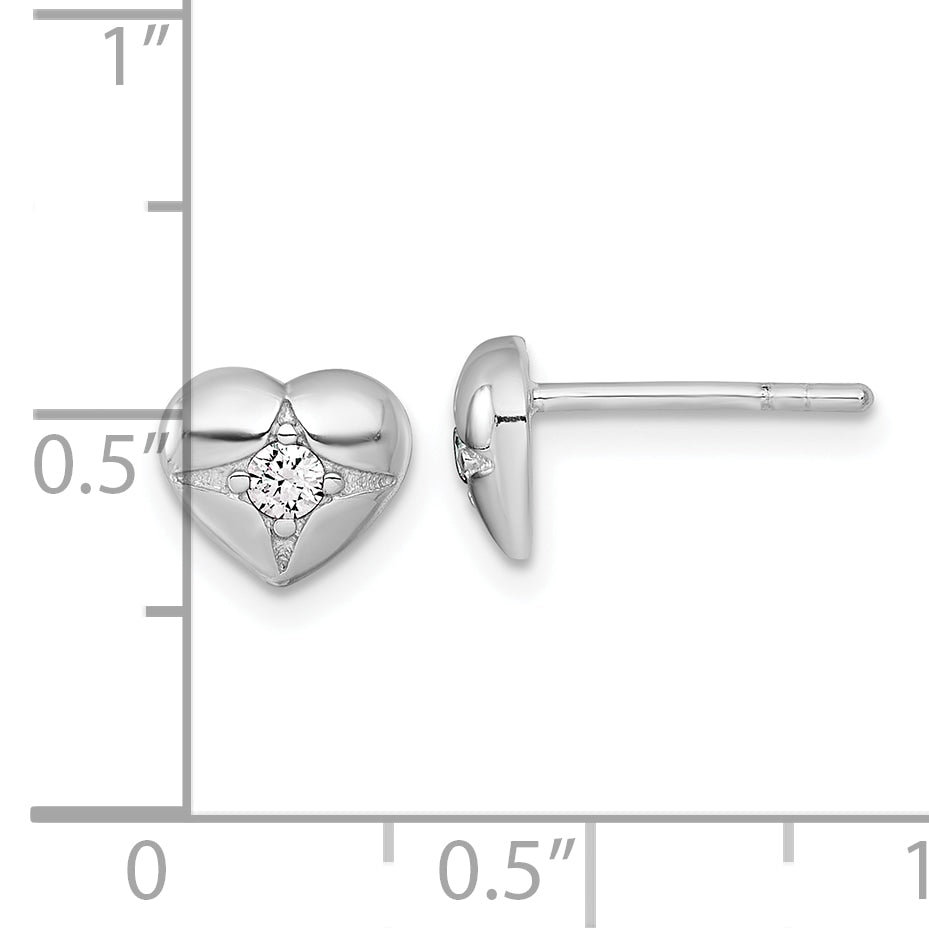 Sterling Silver Rhodium-plated Polished CZ Heart Post Earrings