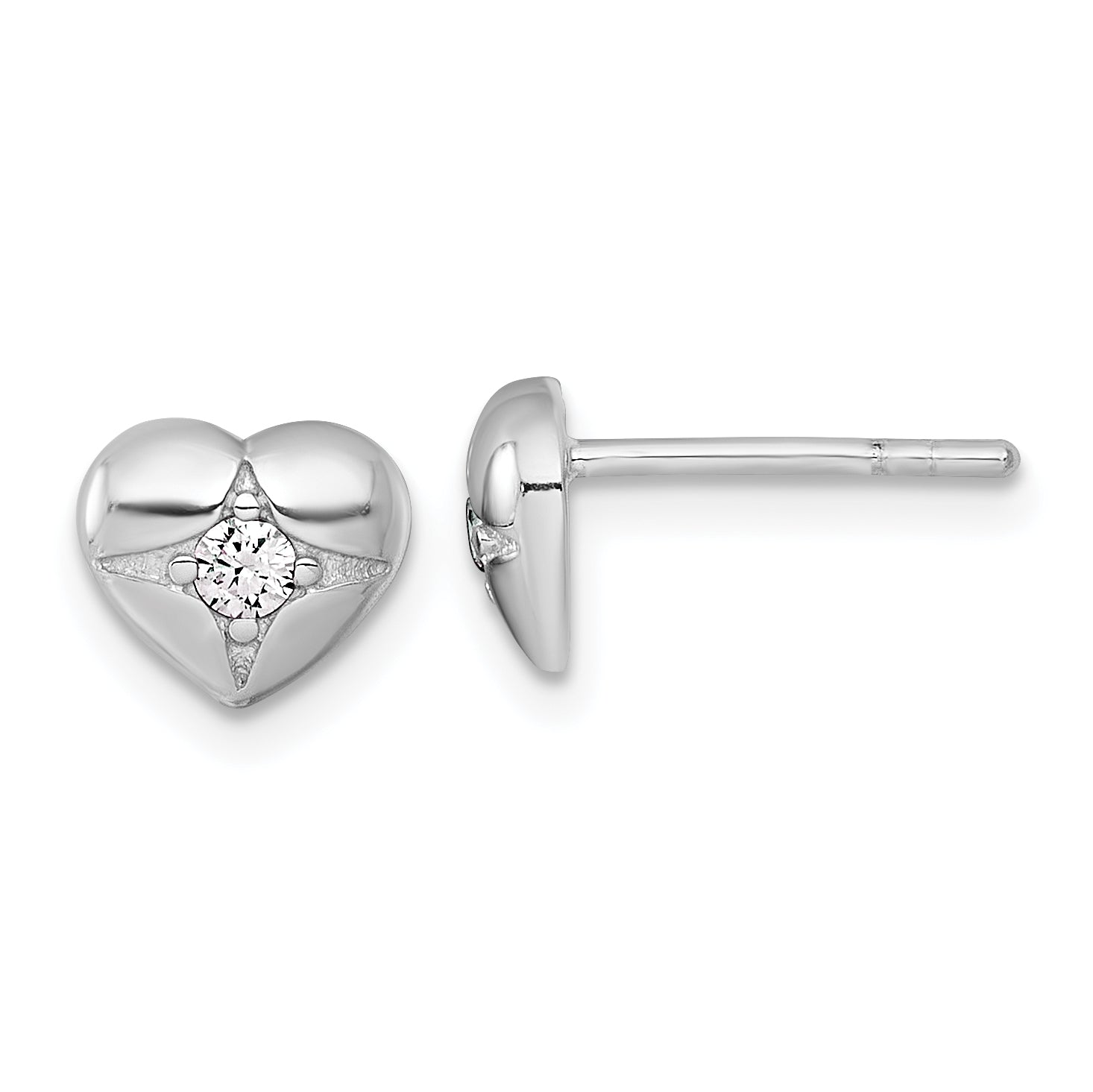 Sterling Silver Rhodium-plated Polished CZ Heart Post Earrings Main image