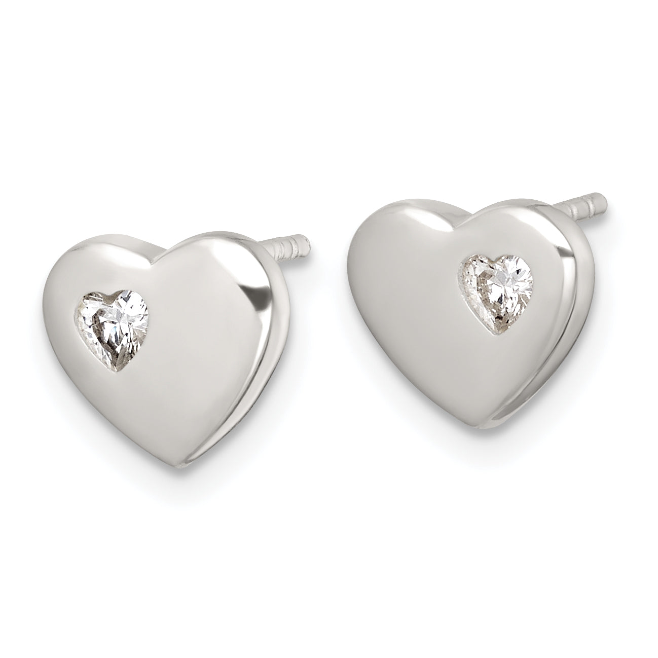 Sterling Silver Polished CZ Heart Post Earrings