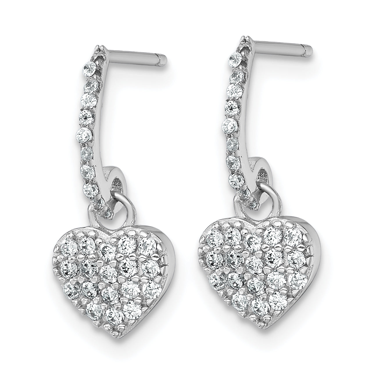 Sterling Silver Rhodium-plated Polished CZ Heart Post Dangle Earrings Secondary image