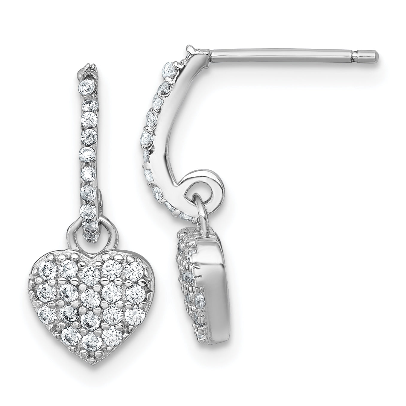 Sterling Silver Rhodium-plated Polished CZ Heart Post Dangle Earrings Main image