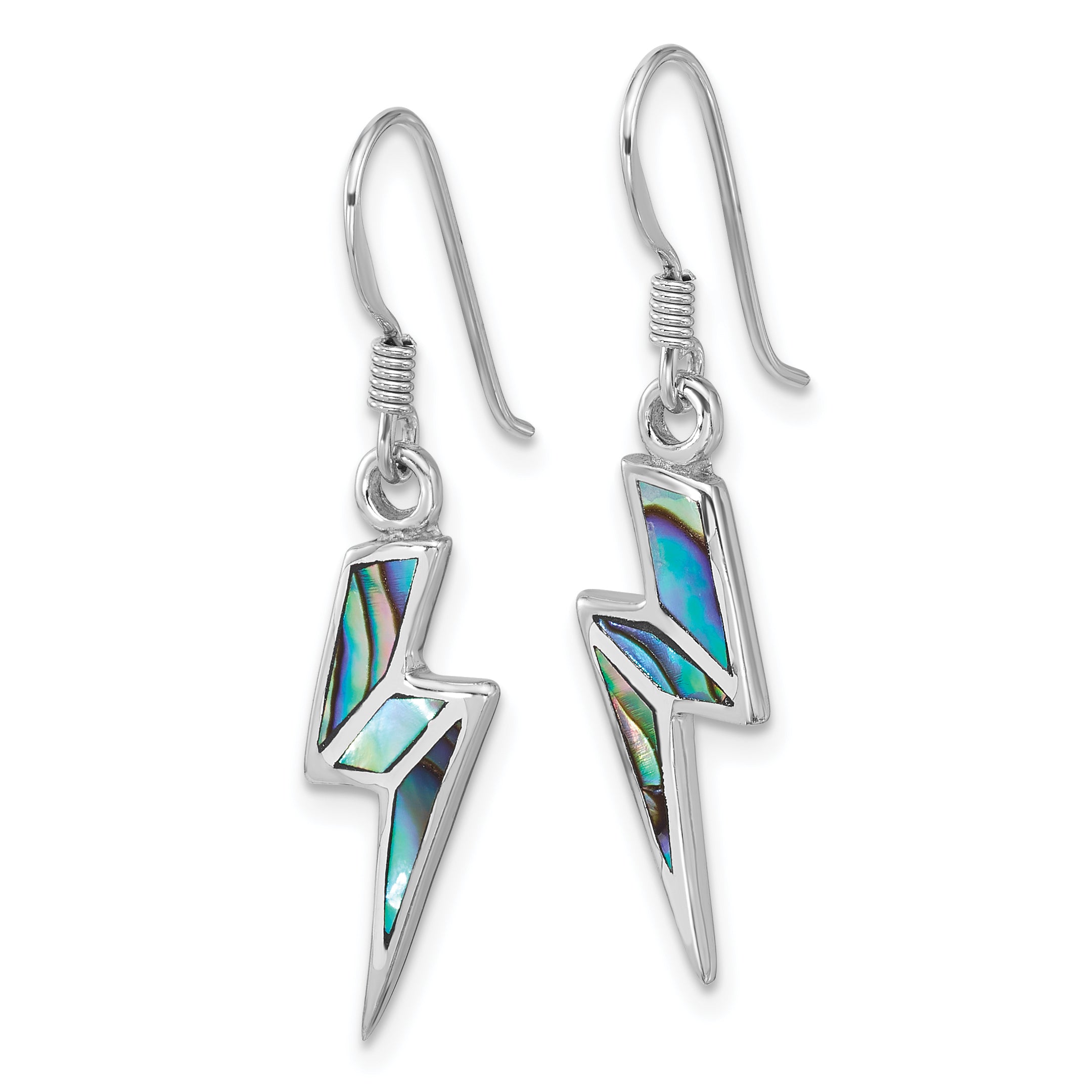 Sterling Silver Rhodium-plated Polished Abalone Lightning Bolt Dangle Shepherd Hook Earrings Secondary image