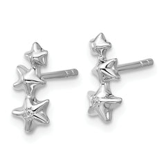 Sterling Silver Rhodium-plated CZ Polished Three Stars Post Earrings