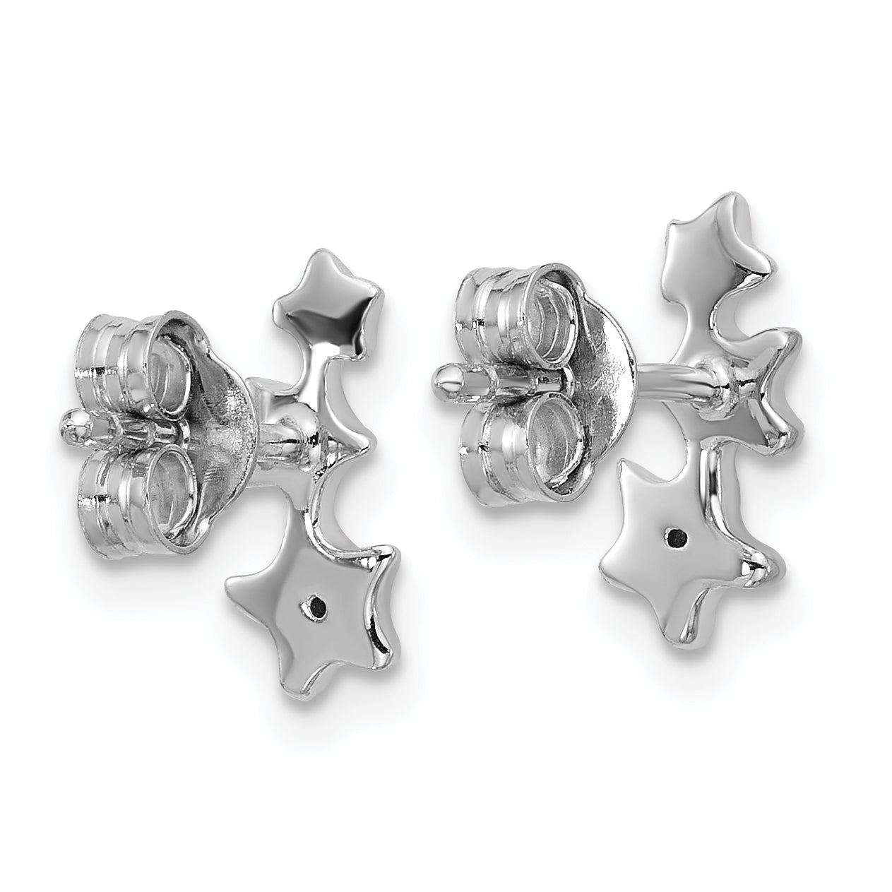 Sterling Silver Rhodium-plated CZ Polished Three Stars Post Earrings