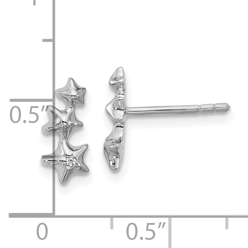 Sterling Silver Rhodium-plated CZ Polished Three Stars Post Earrings