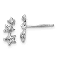 Sterling Silver Rhodium-plated CZ Polished Three Stars Post Earrings