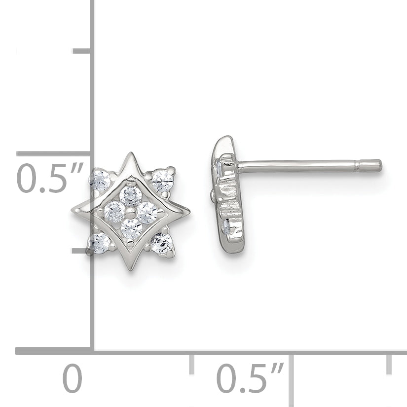 Sterling Silver Polished CZ Star Post Earrings
