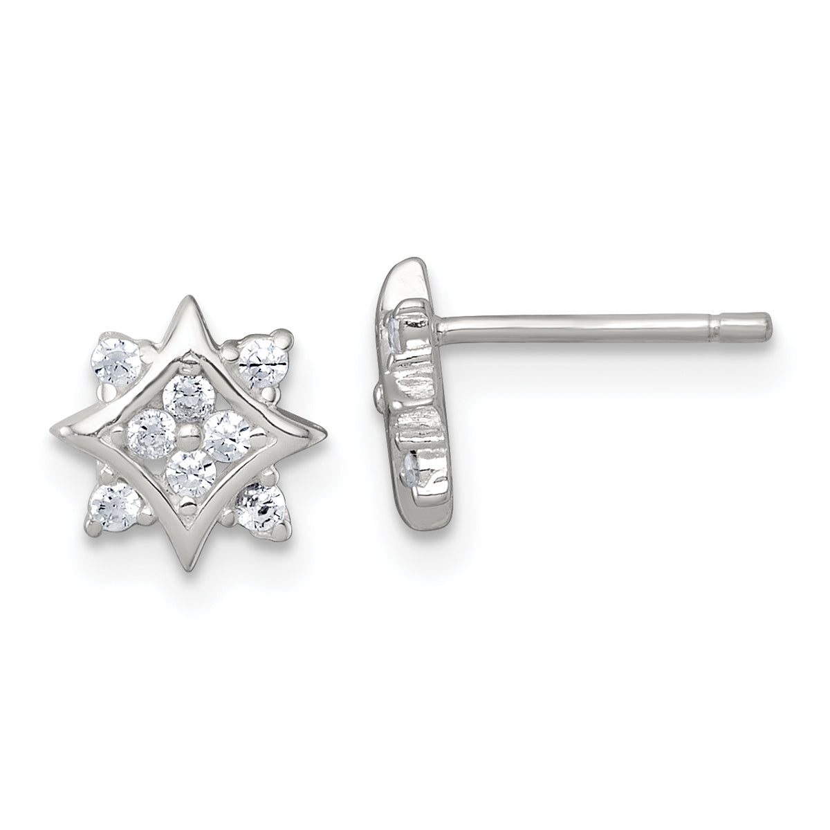 Sterling Silver Polished CZ Star Post Earrings
