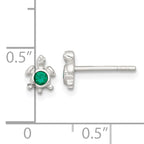 Sterling Silver Polished Green CZ Turtle Mini Post Earrings