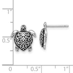 Sterling Silver Polished and Oxidized Filigree Hollow Turtle Post Earrings
