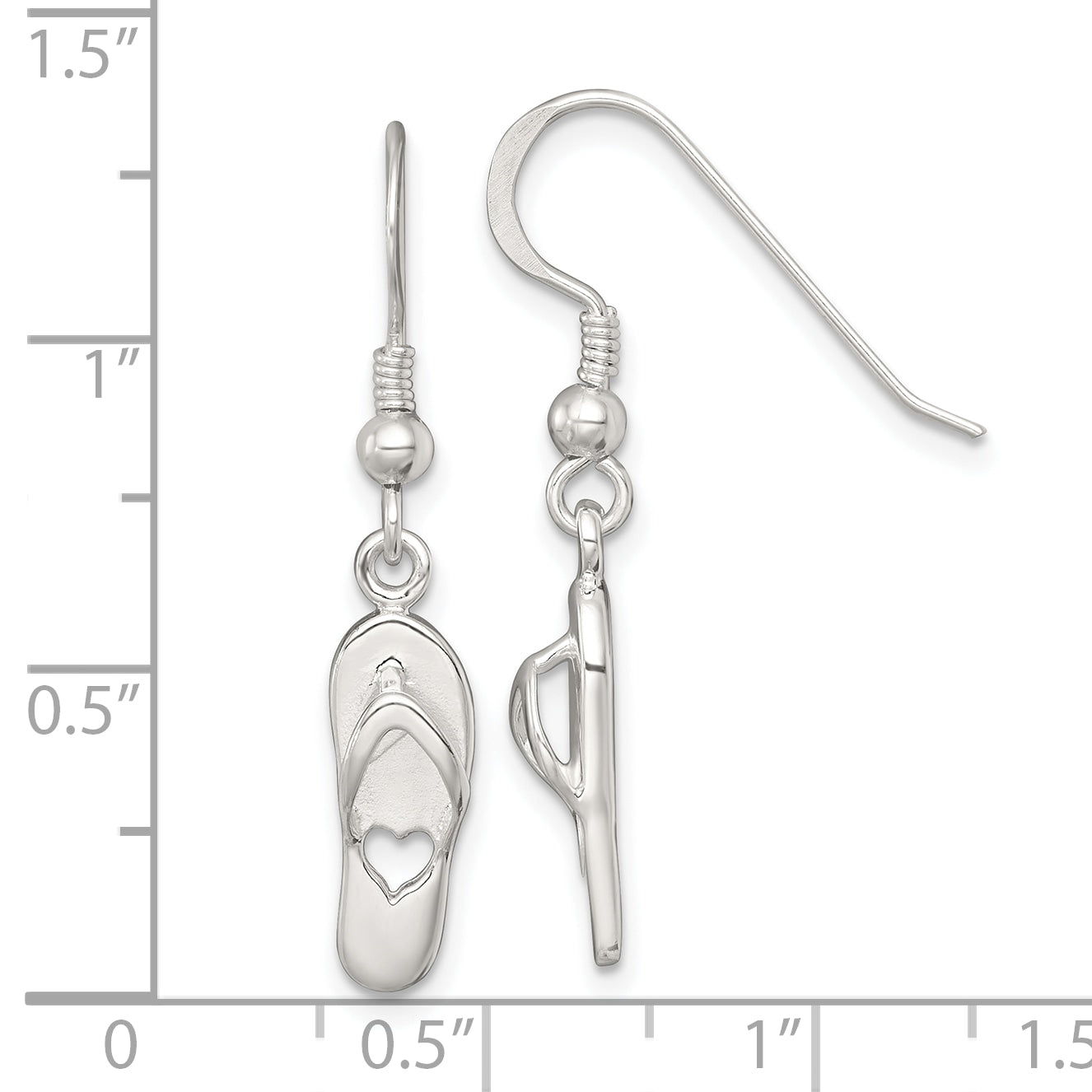 Sterling Silver Polished Cut-out Heart Flip-Flop Dangle Earrings