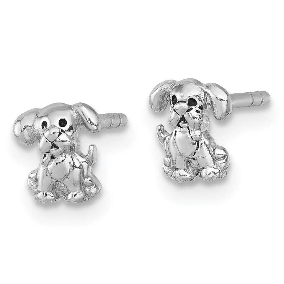 Sterling Silver Rhodium-plated Polished Enameled Puppy Dog Post Earrings Secondary image