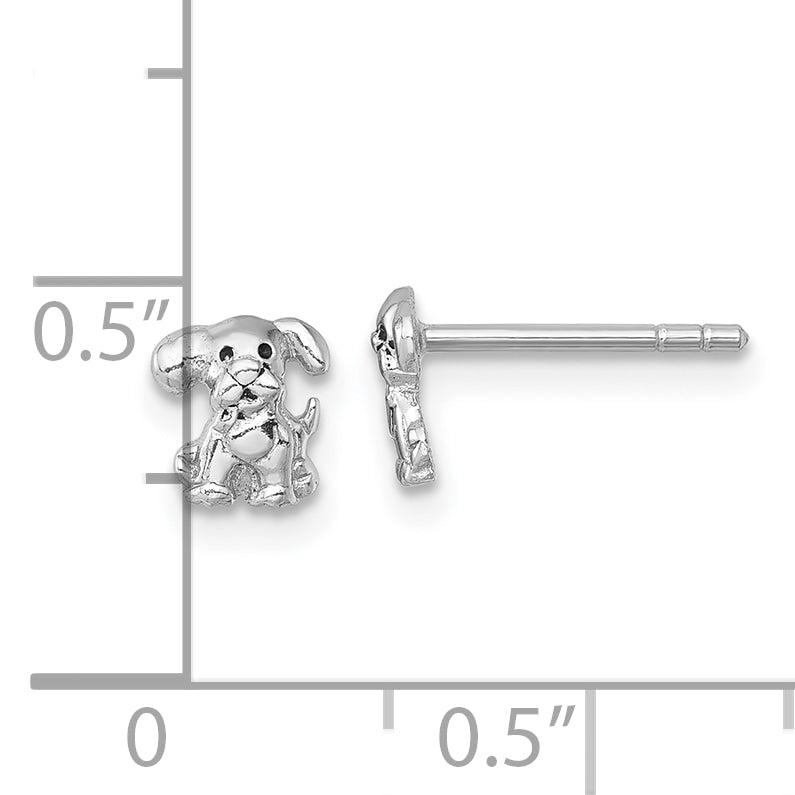 Sterling Silver Rhodium-plated Polished Enameled Puppy Dog Post Earrings