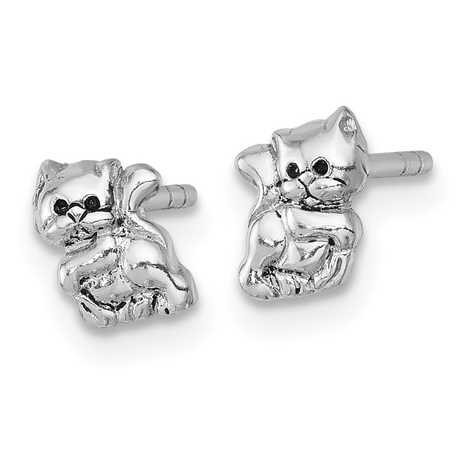 Sterling Silver Rhodium-plated Polished Enameled Cat Kitten Post Earrings Secondary image