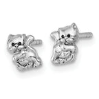Sterling Silver Rhodium-plated Polished Enameled Cat Kitten Post Earrings