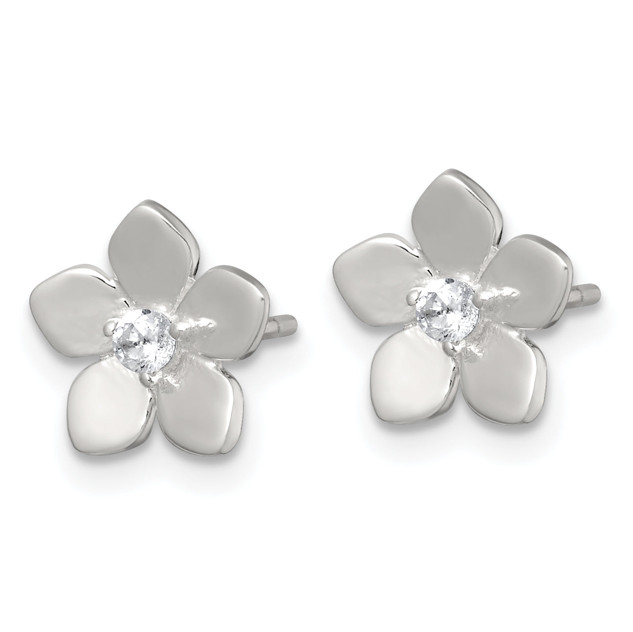 Sterling Silver Polished CZ Flower Post Earrings Secondary image