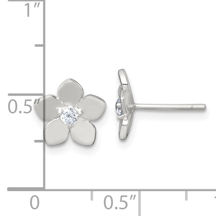Sterling Silver Polished CZ Flower Post Earrings