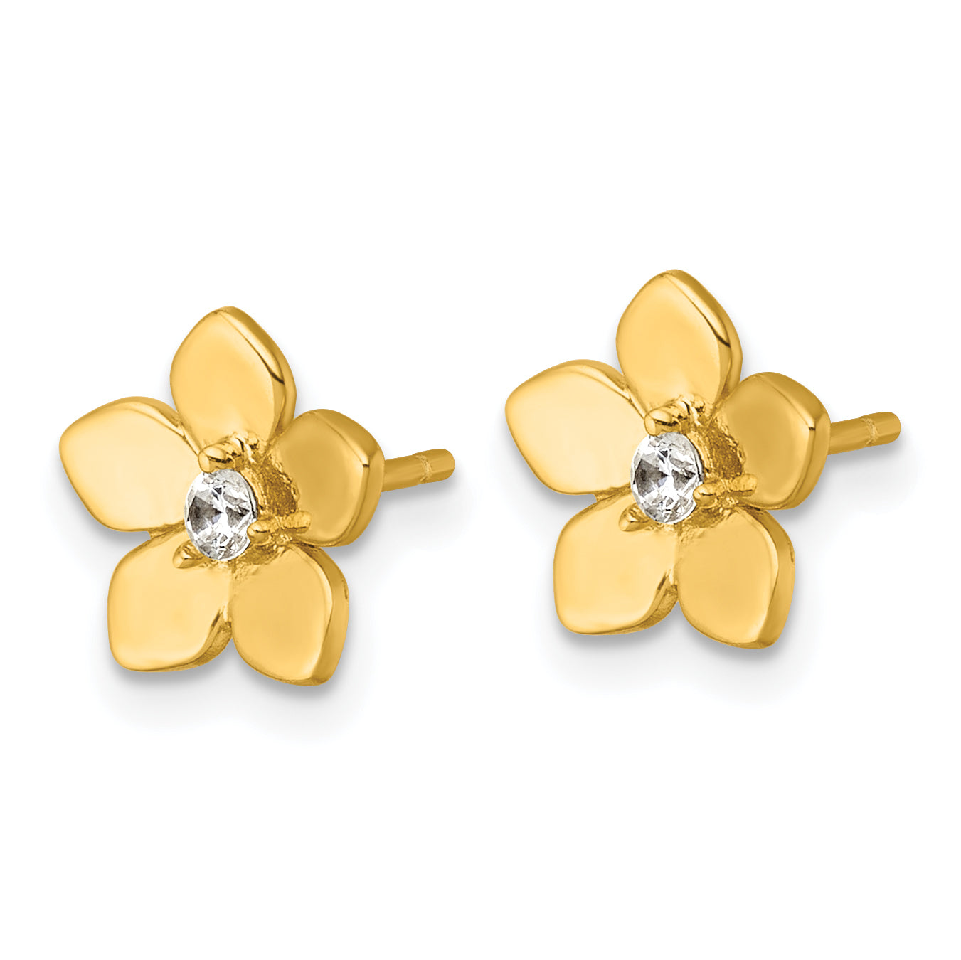 Sterling Silver Gold-tone Polished CZ Flower Post Earrings Secondary image