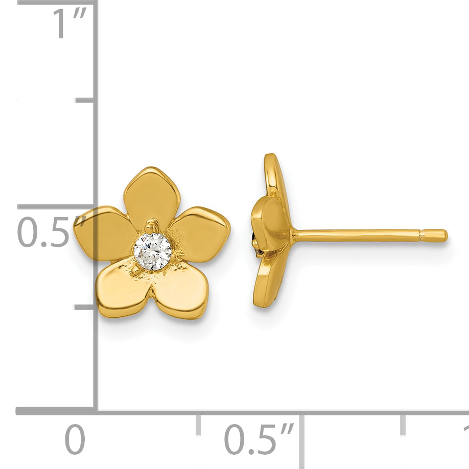 Sterling Silver Gold-tone Polished CZ Flower Post Earrings