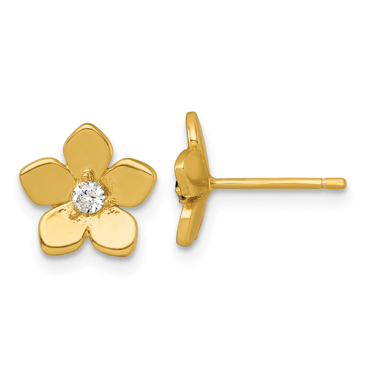 Sterling Silver Gold-tone Polished CZ Flower Post Earrings