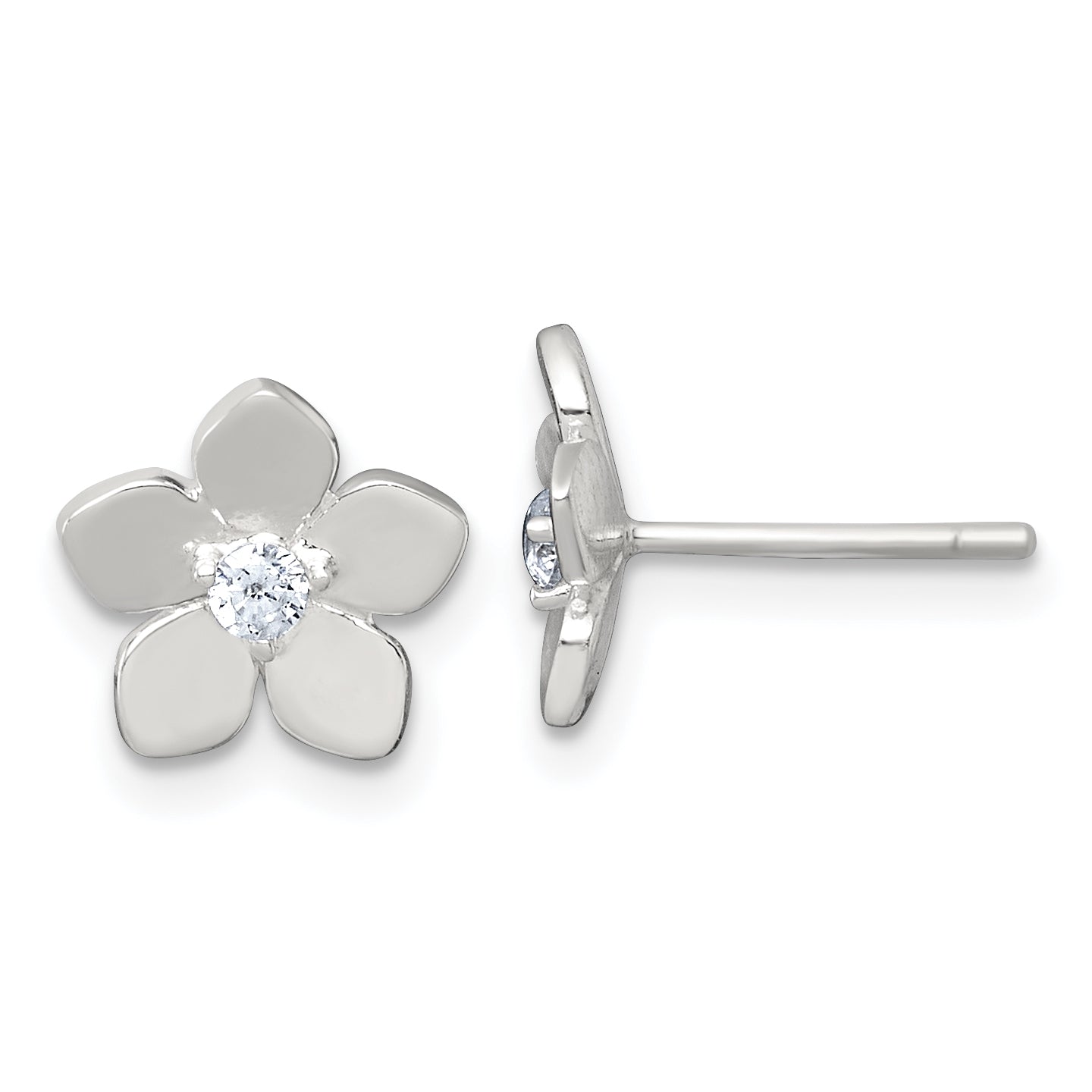 Sterling Silver Polished CZ Flower Post Earrings Main image