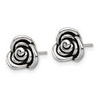 Sterling Silver Polished and Antiqued Rose Post Earrings