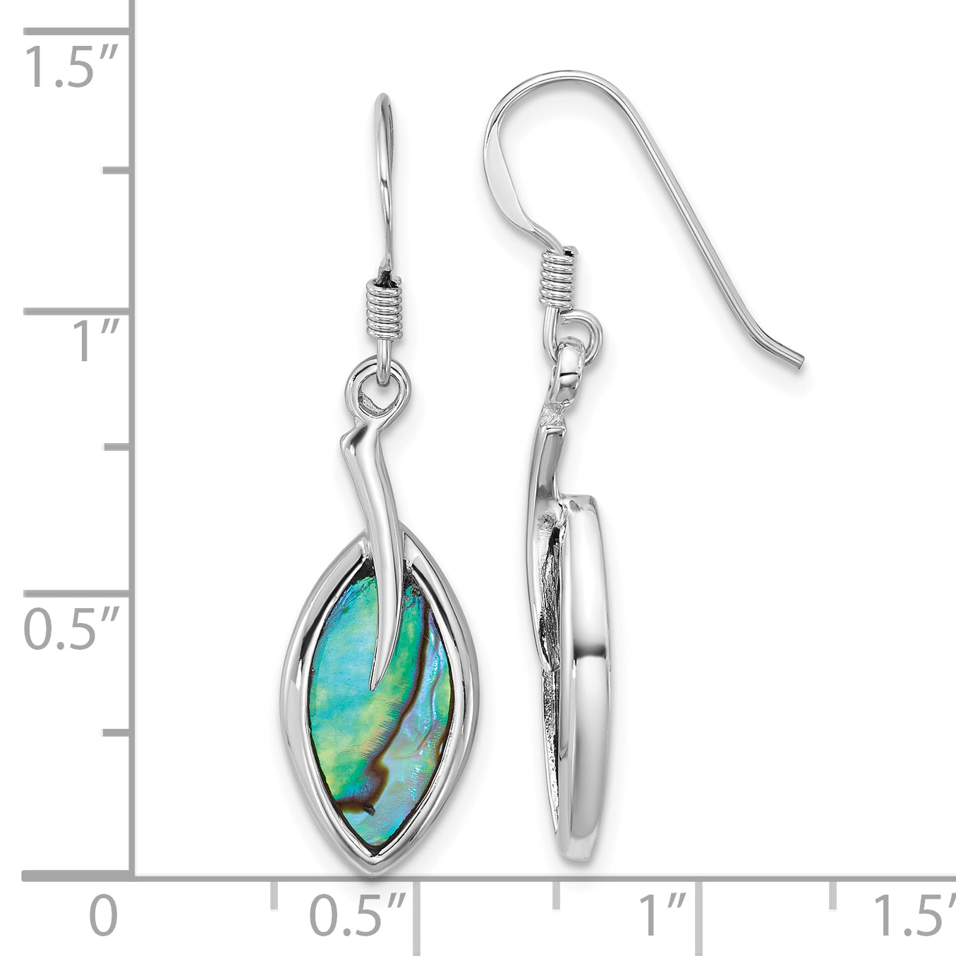 Sterling Silver Rhodium-plated Polished Abalone Leaf Dangle Shepherd Hook Earrings